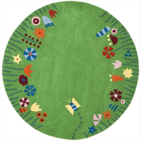 SAFAVIEH 8 x 8 ft. Round Novelty Kids Green and Multicolor Hand Tufted Rug SFK751A-8R